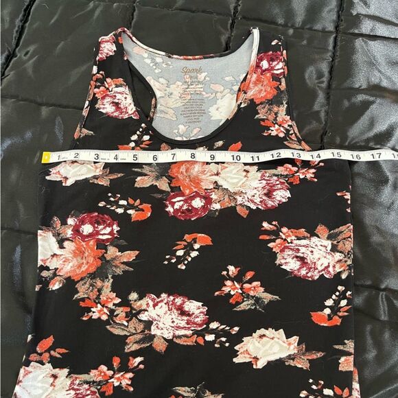 Spark Black Floral Print Midi Form Fitting Sleeveless Dress Size Large - Picture 7 of 7
